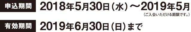 申し込み期間2018年5月30日(水)~2019年5月 有効期間2019年6月30日(日)まで