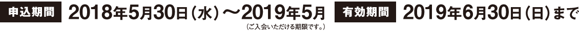 申し込み期間2018年5月30日(水)~2019年5月 有効期間2019年6月30日(日)まで